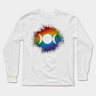 Paint Splatter LGBTQ Pride Rainbow Triple Goddess Moon Symbol Long Sleeve T-Shirt